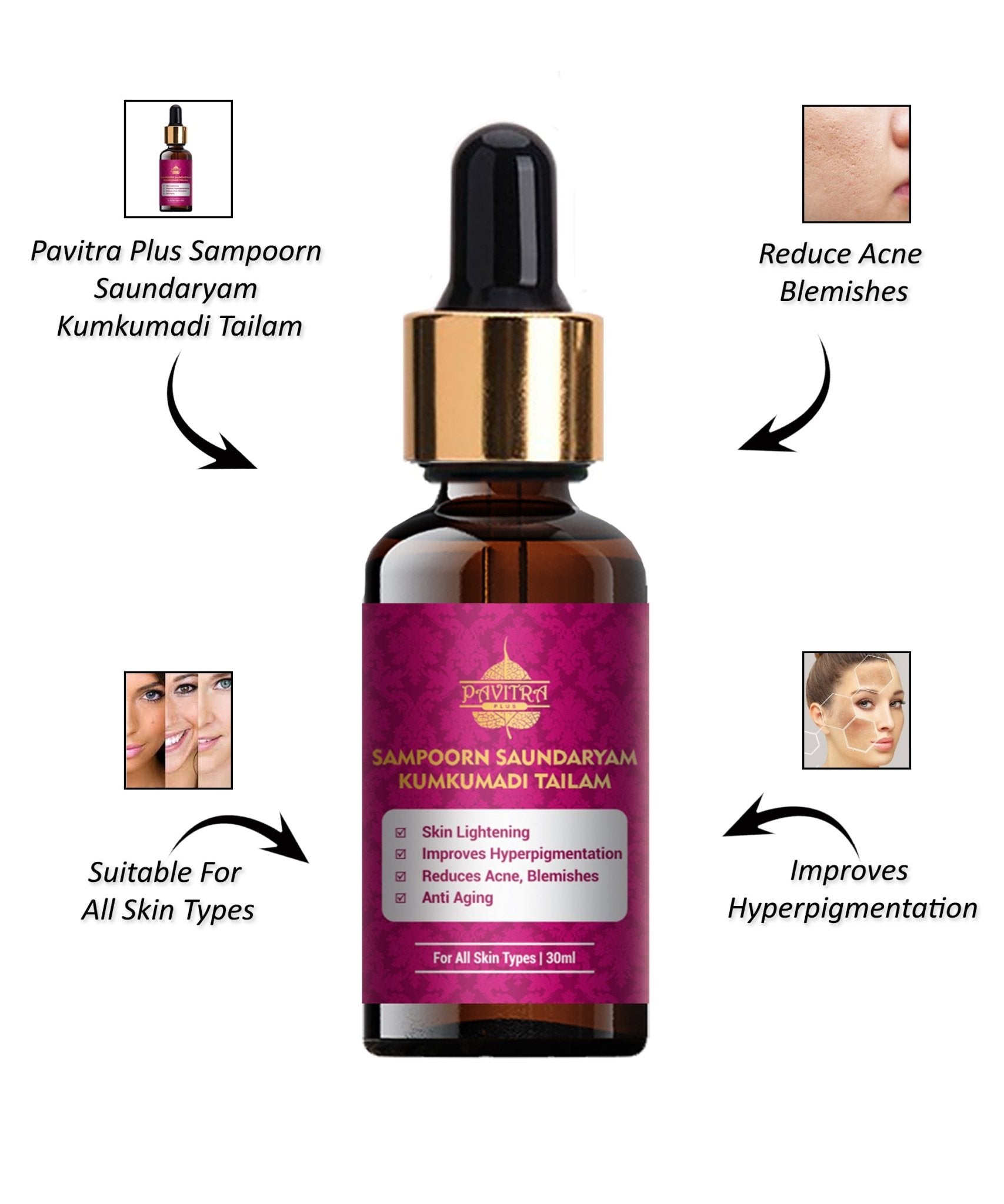 Pavitraplus Sampoorn Saundaryam Kumkumadi Tailam (Oil) for Glowing & Youthful Skin - 30ml (Pack of 1) - PavitraPlus