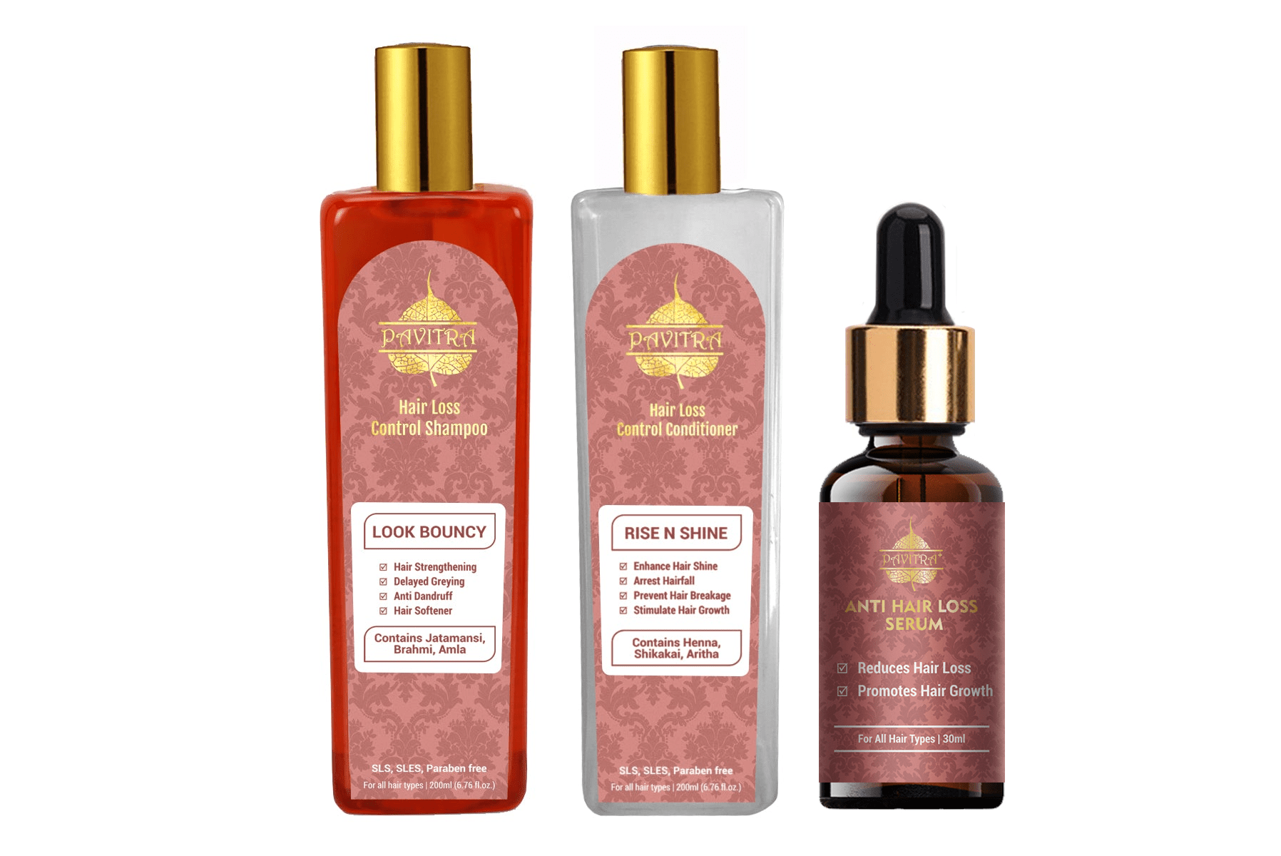 Hair Loss Control Shampoo, Conditioner & Hair Serum Combo - PavitraPlus